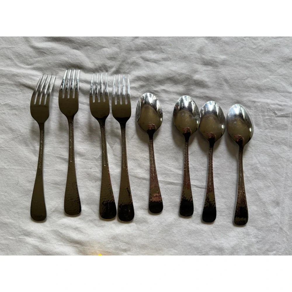 Reed & Barton Heritage Mint Hammered 18/10 Stainless Flatware 8pc Forks Spoons